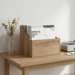 vidaXL LP Recorddoos Artisanaal eiken 37 x 33 x 32 cm Bewerkt hout