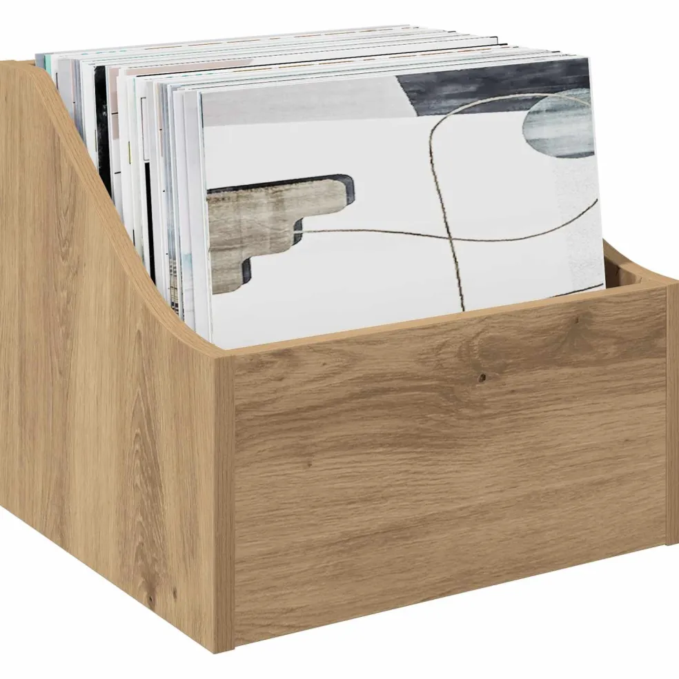 vidaXL LP Recorddoos Artisanaal eiken 37 x 33 x 32 cm Bewerkt hout