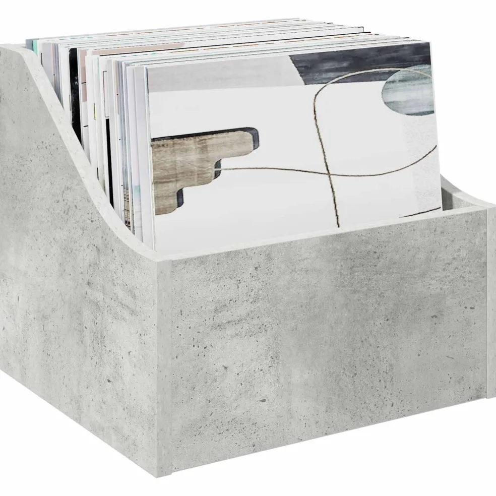 vidaXL LP Recorddoos Betongrijs 37 x 33 x 32 cm Bewerkt hout