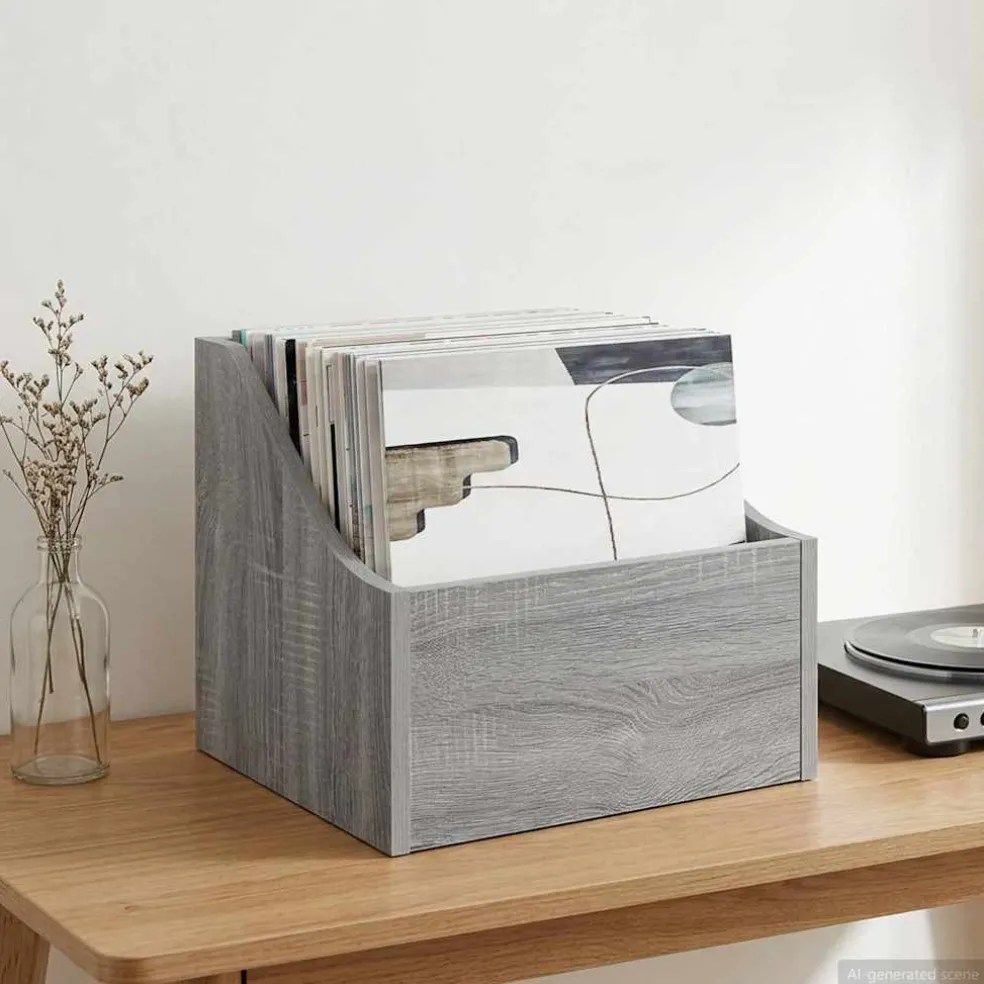 vidaXL LP Recorddoos Grijs Sonoma 37 x 33 x 32 cm Bewerkt hout