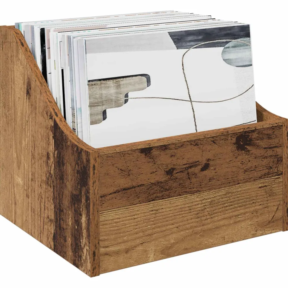 vidaXL LP Recorddoos Oud hout 37 x 33 x 32 cm Bewerkt hout