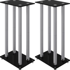 vidaXL Luidsprekerstandaards 2 st 4 pijlers gehard glas zwart zilver