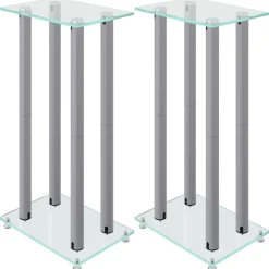 vidaXL Luidsprekerstandaards 2 st 4 pijlers gehard glas zilverkleurig