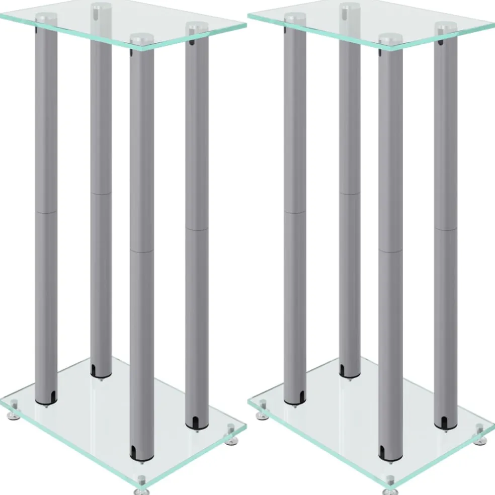vidaXL Luidsprekerstandaards 2 st 4 pijlers gehard glas zilverkleurig