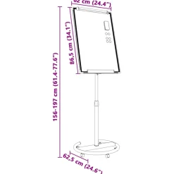 vidaXL Magnetisch whiteboard Zwart en Wit 62 x 62,5 x 197 cm EPS