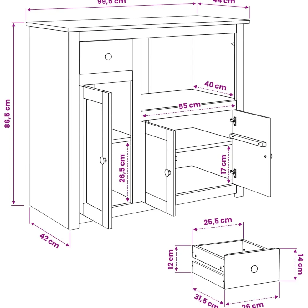 VidaXL Magnetron Dressoir PANAMA Honing Wax 99.5 x 44 x 86.5 cm