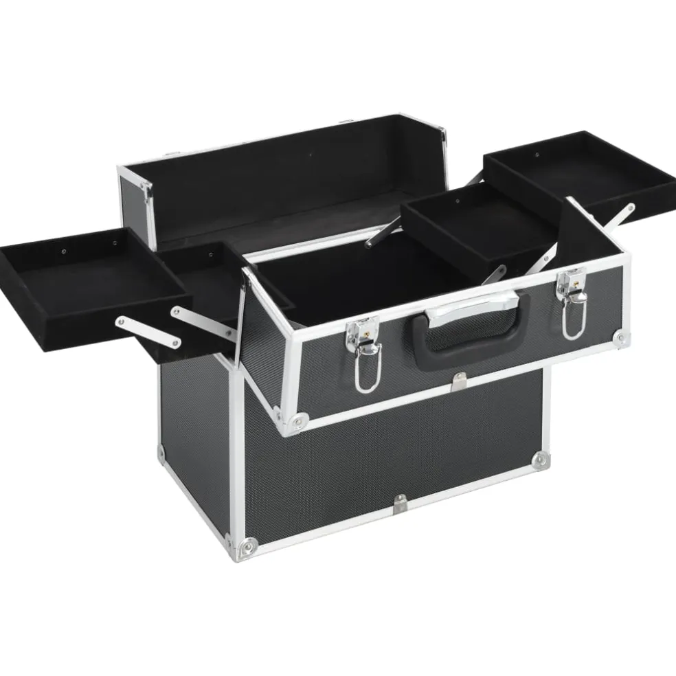 vidaXL Make-up koffer 38x23x34 cm aluminium zwart