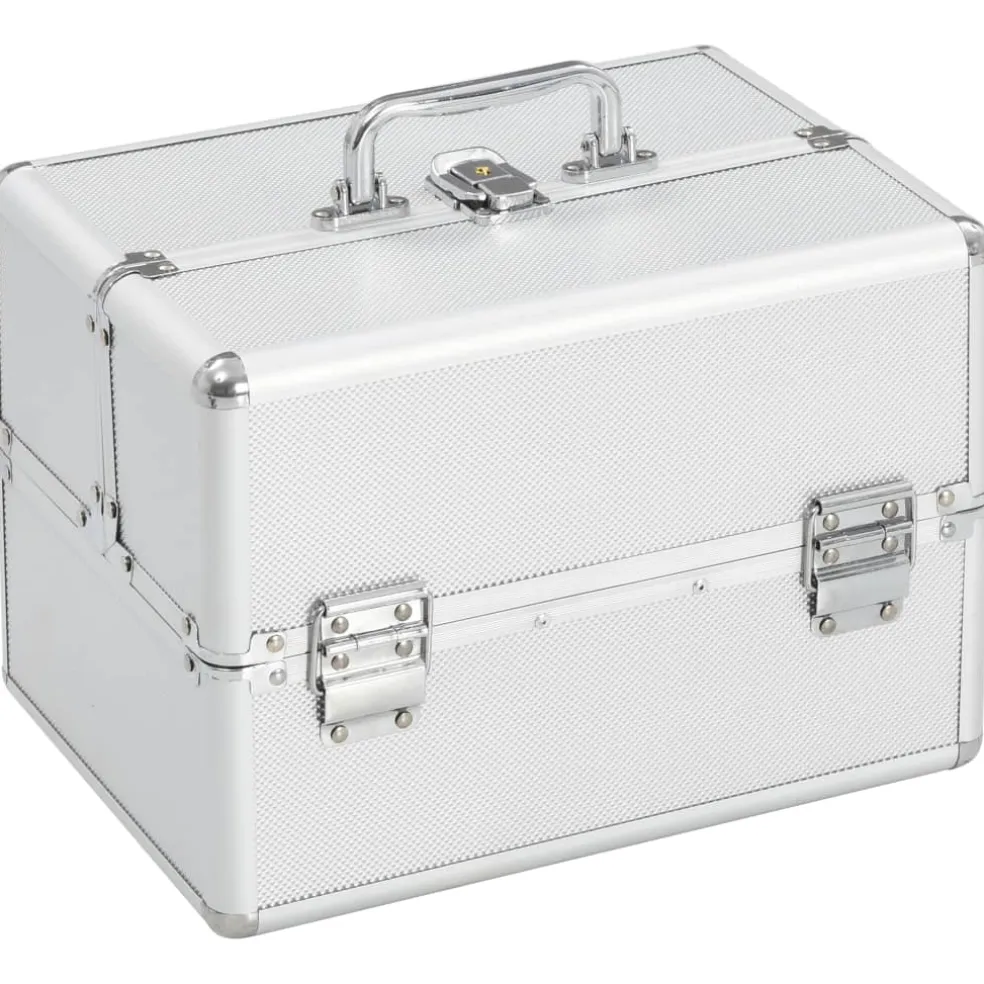 vidaXL Make-up koffer 22x30x21 cm aluminium zilverkleurig