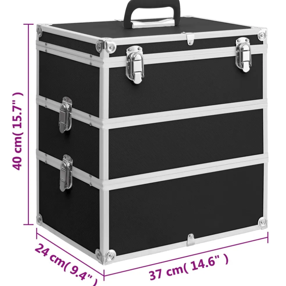vidaXL Make-up koffer 37x24x40 cm aluminium zwart