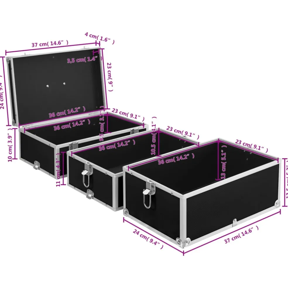 vidaXL Make-up koffer 37x24x40 cm aluminium zwart