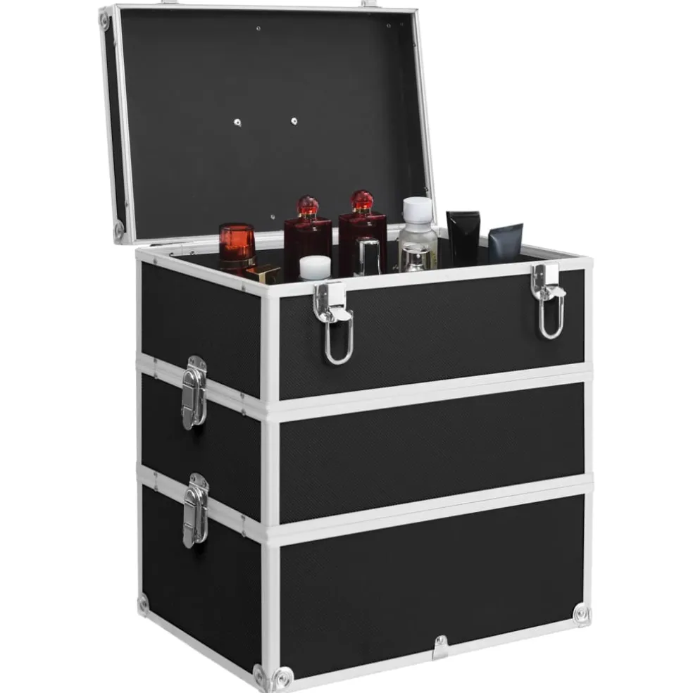 vidaXL Make-up koffer 37x24x40 cm aluminium zwart