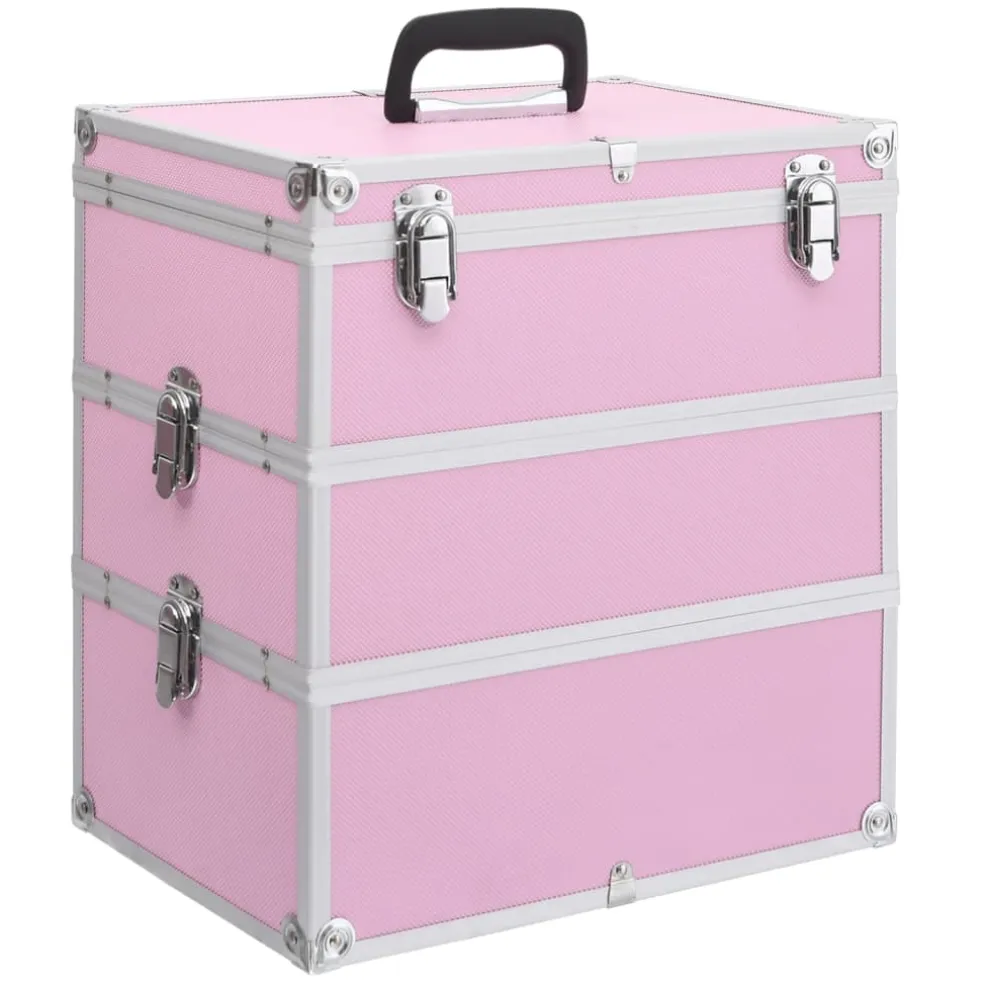 vidaXL Make-up koffer 37x24x40 cm aluminium roze