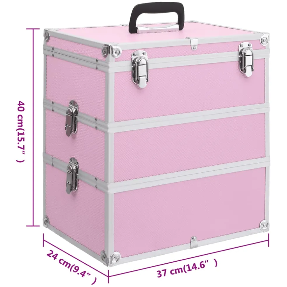 vidaXL Make-up koffer 37x24x40 cm aluminium roze