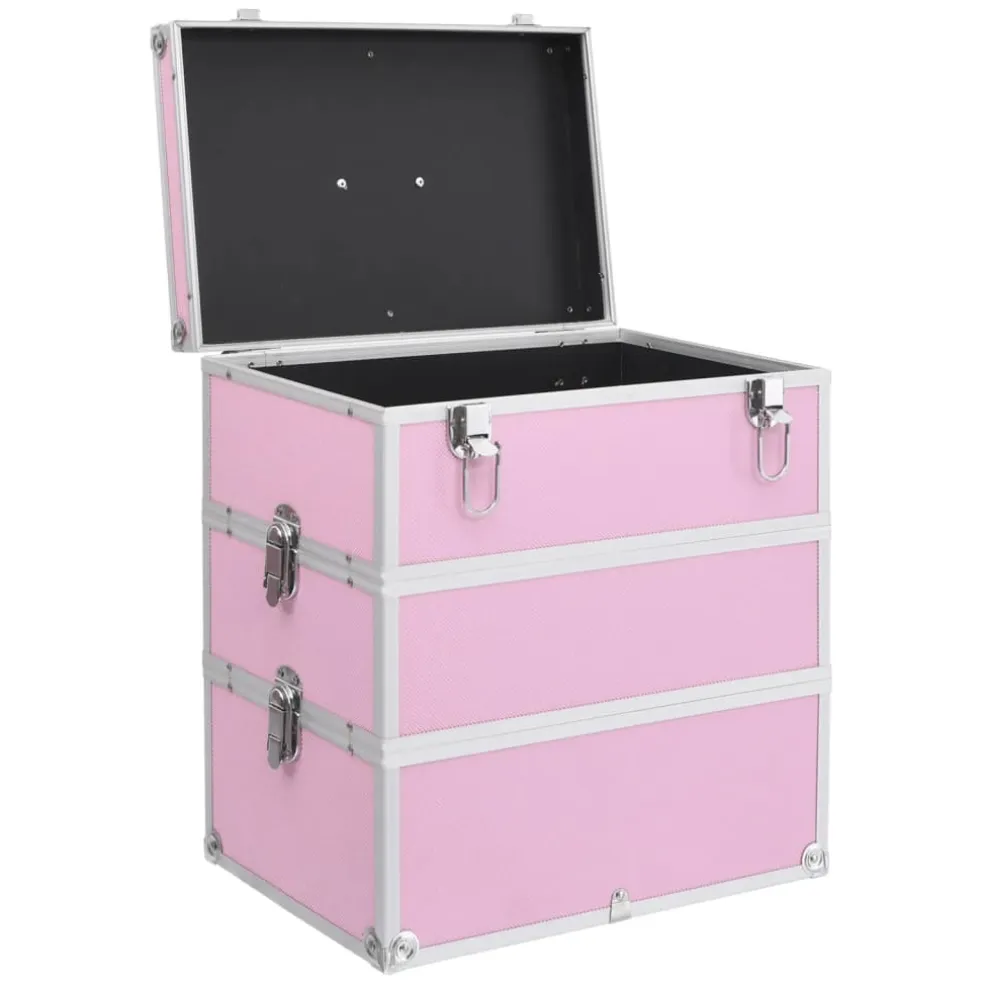 vidaXL Make-up koffer 37x24x40 cm aluminium roze