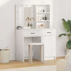 vidaXL Make-up tafel set met LED 2 st Wit Bewerkt hout