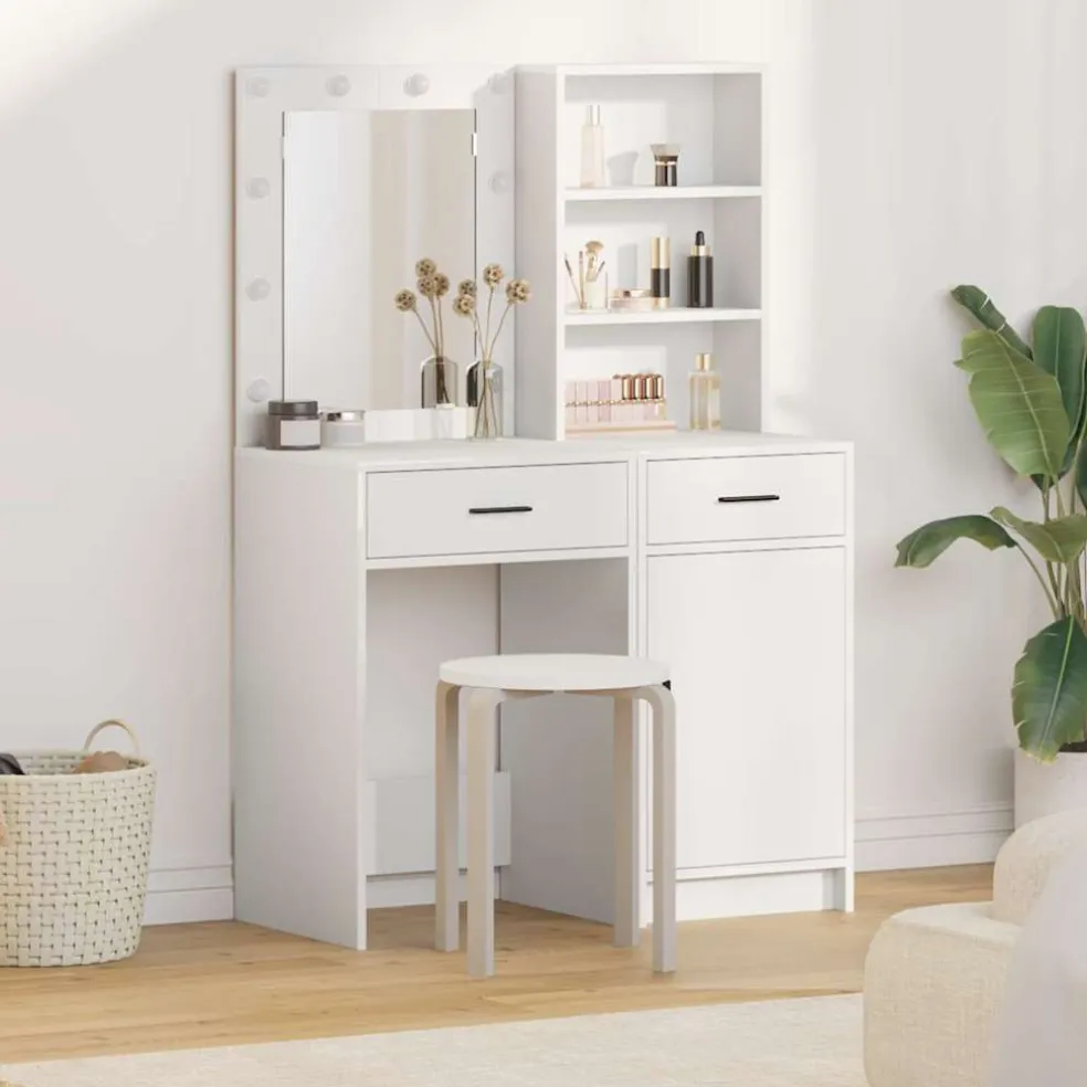 vidaXL Make-up tafel set met LED 2 st Wit Bewerkt hout