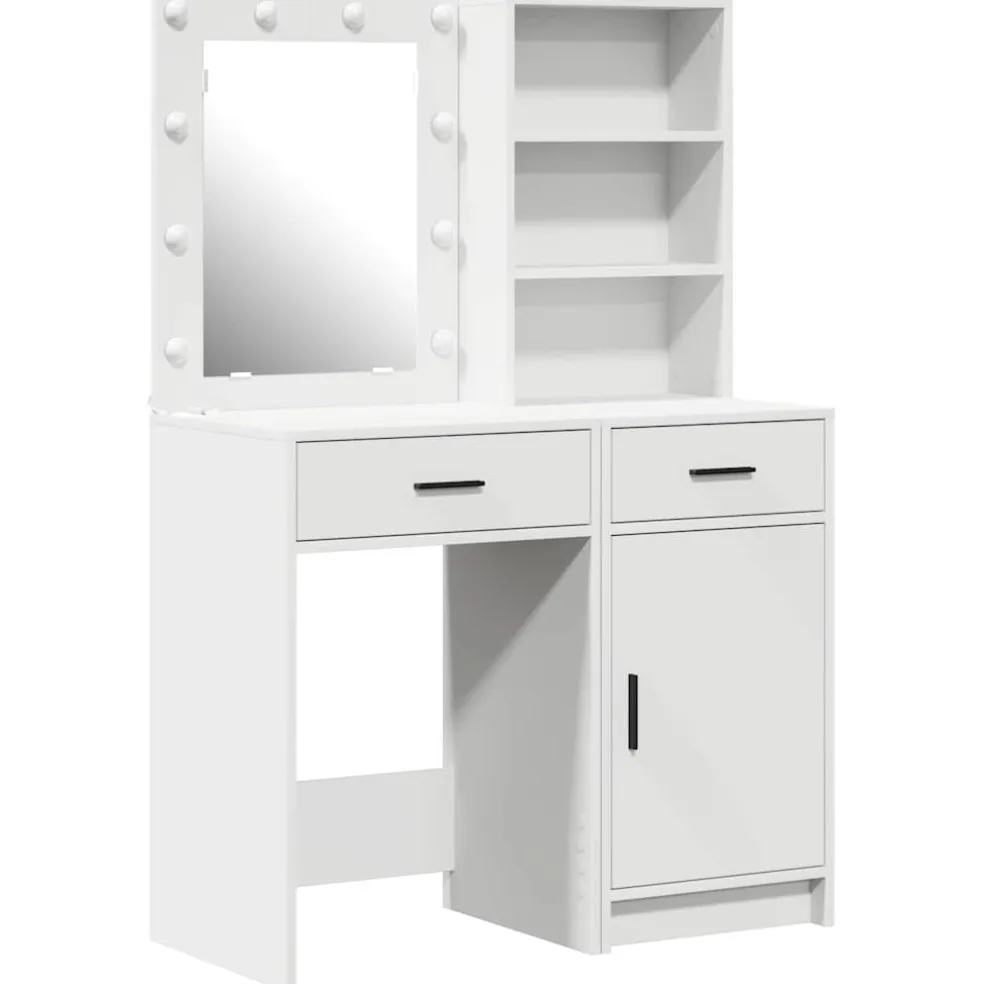 vidaXL Make-up tafel set met LED 2 st Wit Bewerkt hout