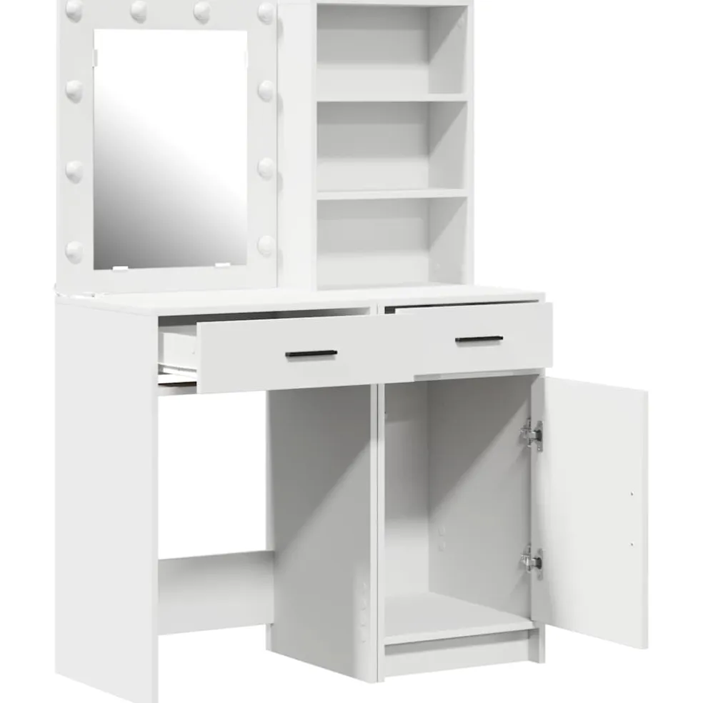 vidaXL Make-up tafel set met LED 2 st Wit Bewerkt hout