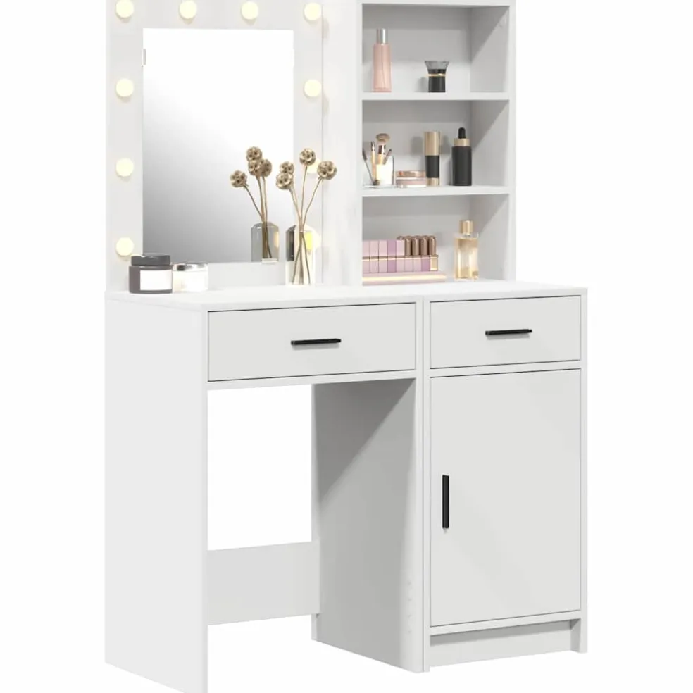 vidaXL Make-up tafel set met LED 2 st Wit Bewerkt hout