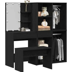 vidaXL Make-up tafel set met LED 4 st Zwart Eiken Bewerkt hout