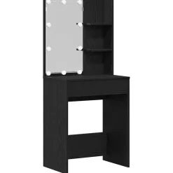vidaXL Make-up tafel set met LED 4 st Zwart Eiken Bewerkt hout