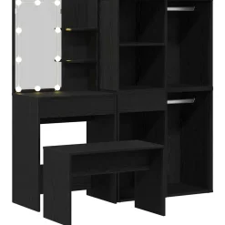 vidaXL Make-up tafel set met LED 4 st Zwart Eiken Bewerkt hout