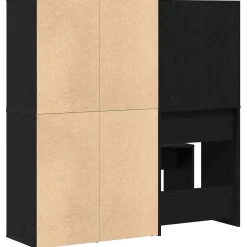 vidaXL Make-up tafel set met LED 4 st Zwart Eiken Bewerkt hout