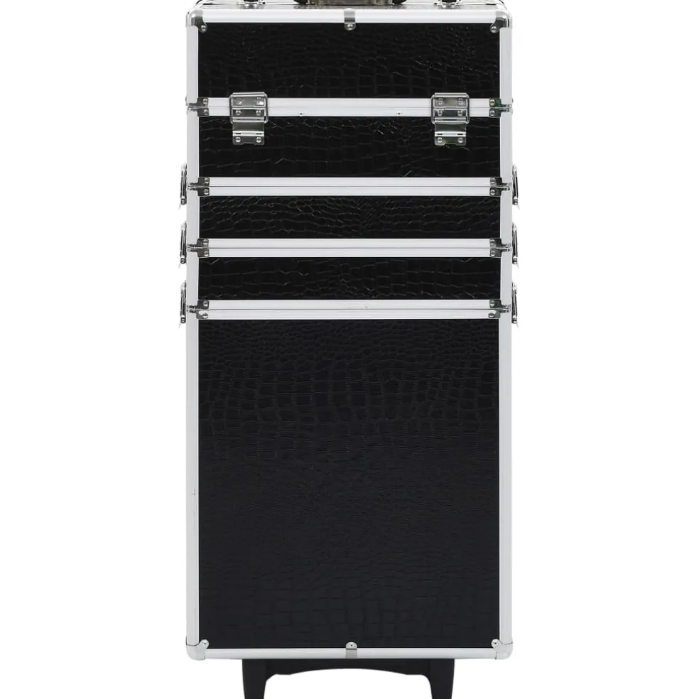 vidaXL Make-up trolley aluminium zwart met krokodillenpatroon