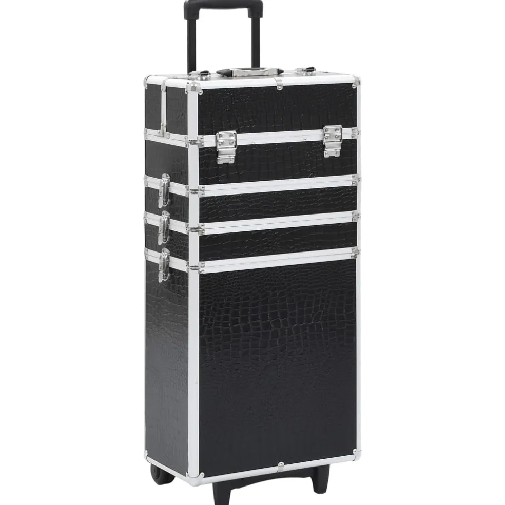 vidaXL Make-up trolley aluminium zwart met krokodillenpatroon