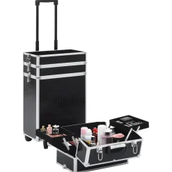 vidaXL Make-up trolley aluminium zwart met krokodillenpatroon