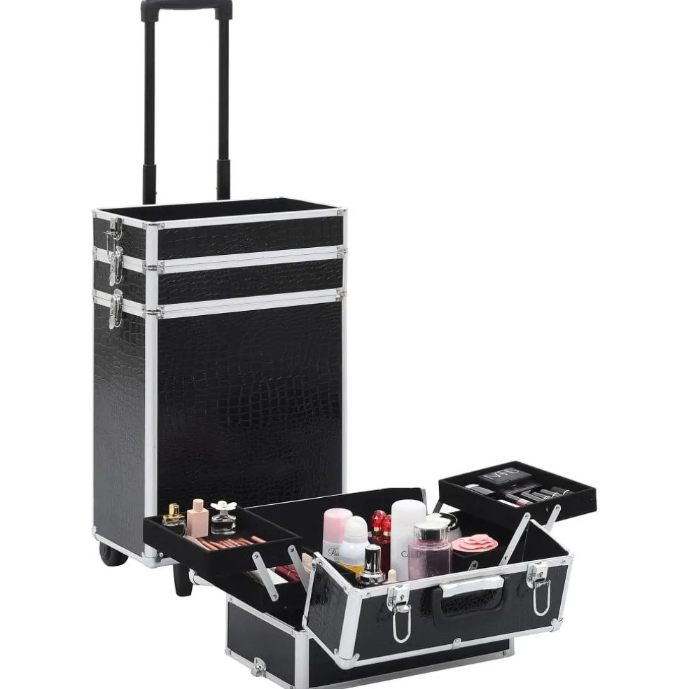 vidaXL Make-up trolley aluminium zwart met krokodillenpatroon