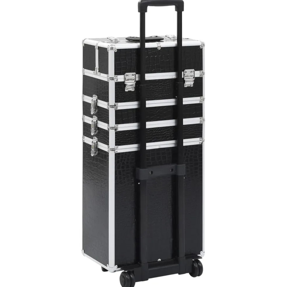 vidaXL Make-up trolley aluminium zwart met krokodillenpatroon