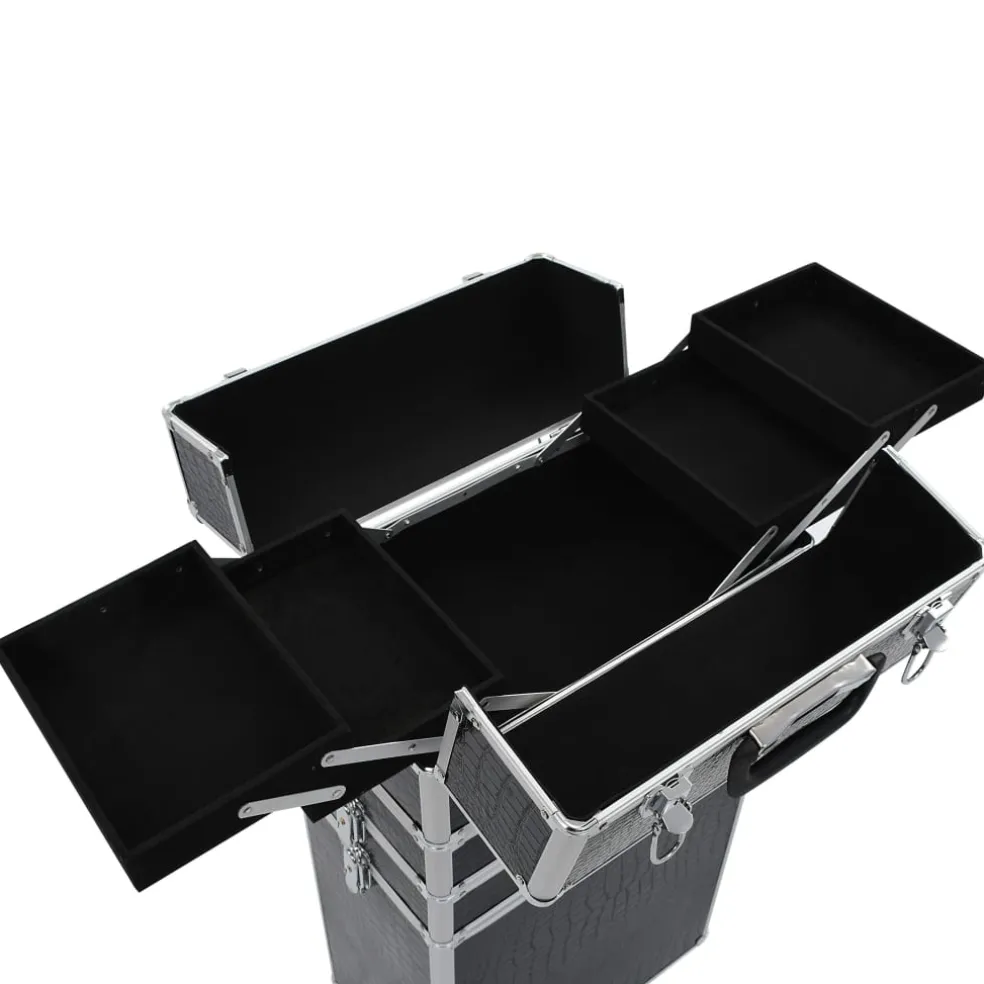 vidaXL Make-up trolley aluminium zwart met krokodillenpatroon