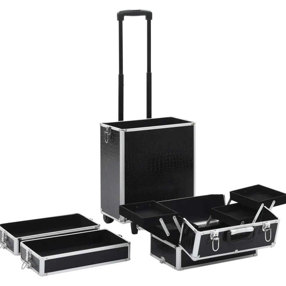 vidaXL Make-up trolley aluminium zwart met krokodillenpatroon