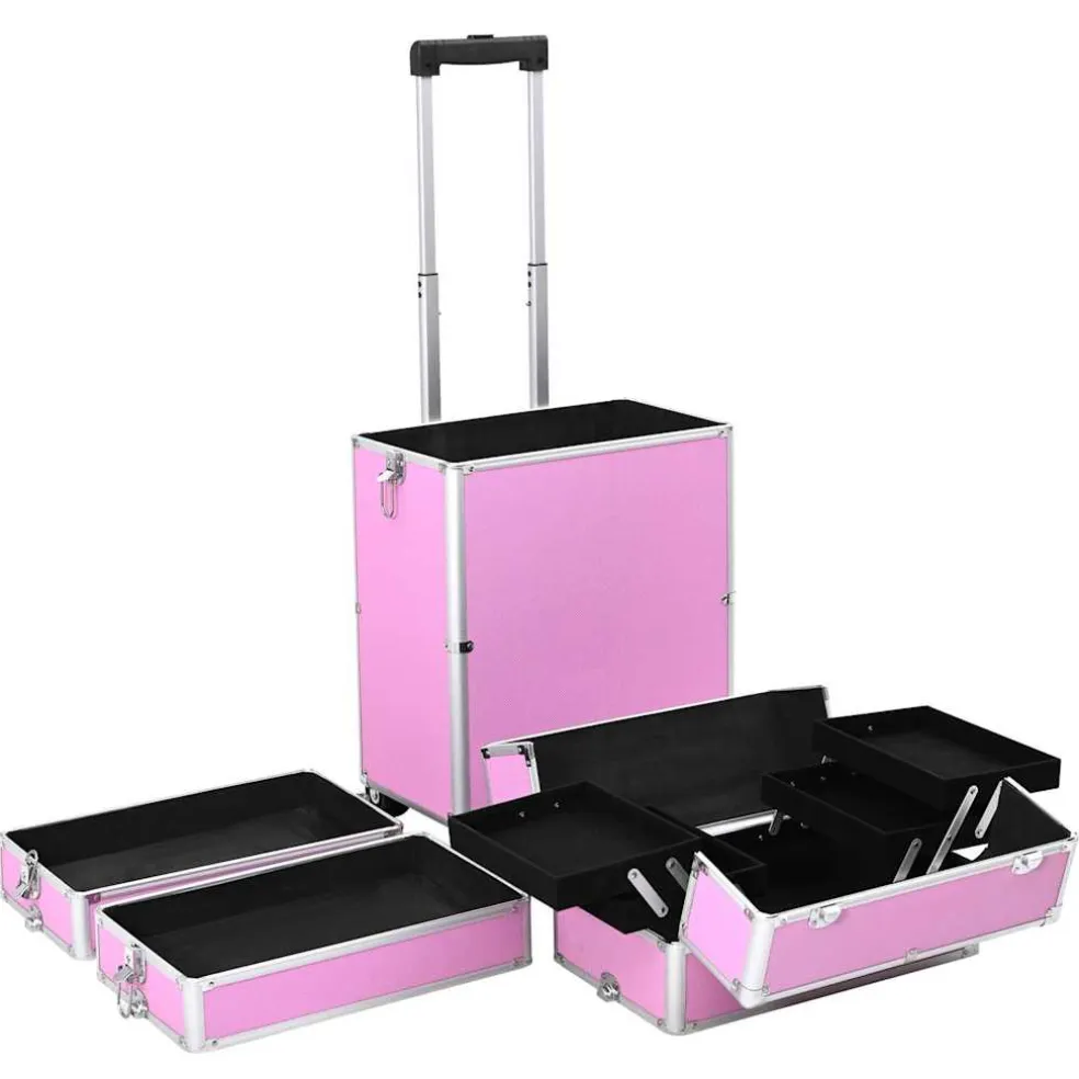 vidaXL Make-up trolley aluminium roze