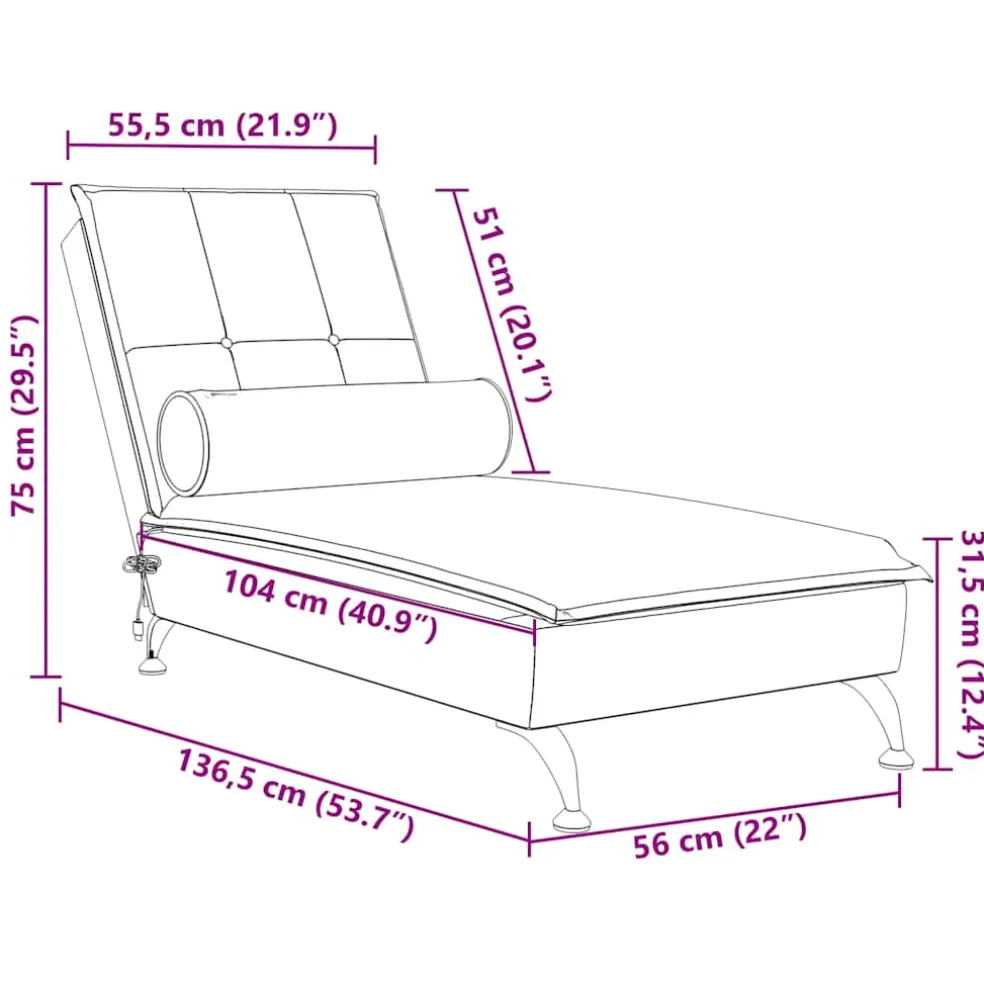 vidaXL Massage chaise longue met bolster fluweel roze
