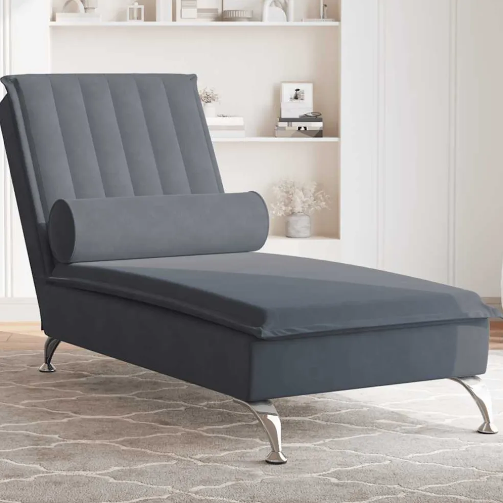 vidaXL Massage chaise longue met bolster fluweel donkergrijs