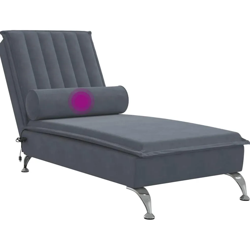 vidaXL Massage chaise longue met bolster fluweel donkergrijs