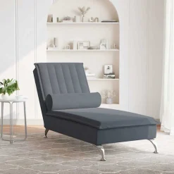 vidaXL Massage chaise longue met bolster fluweel donkergrijs
