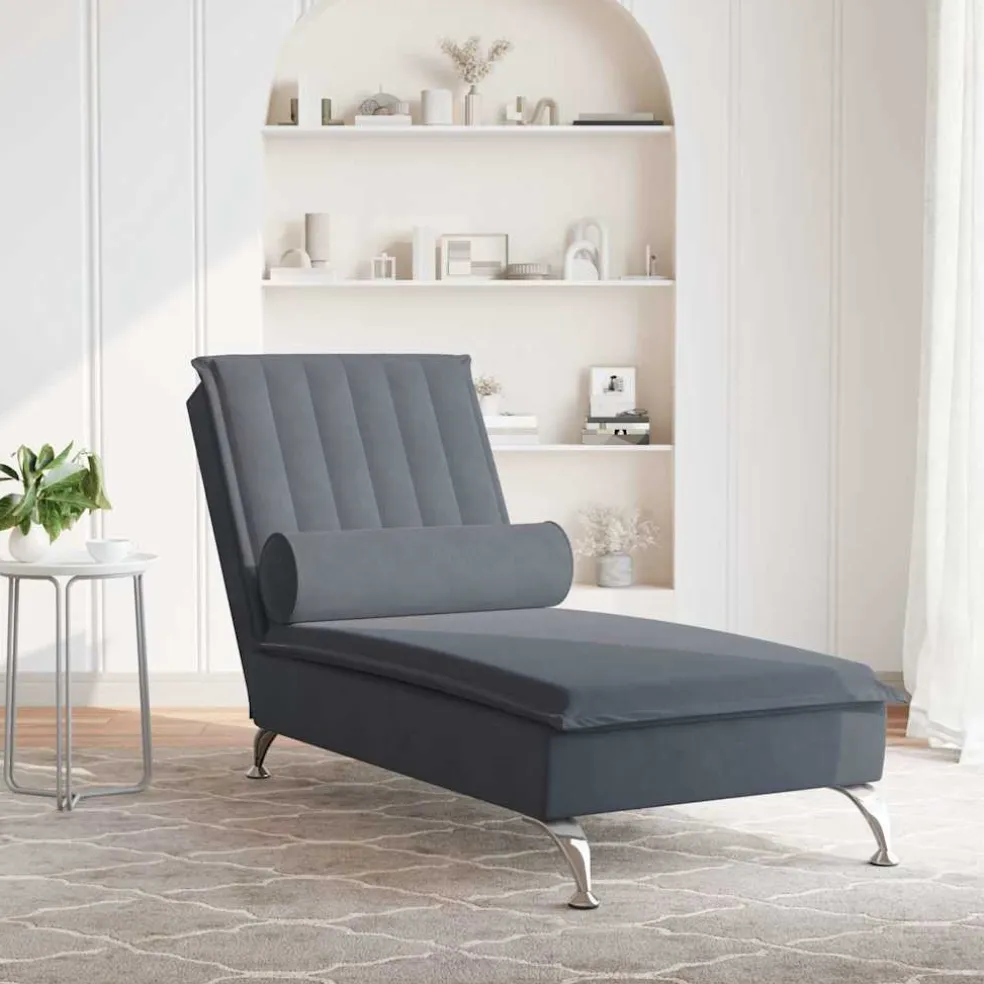 vidaXL Massage chaise longue met bolster fluweel donkergrijs