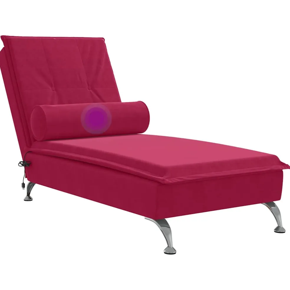 vidaXL Massage chaise longue met bolster fluweel wijnrood