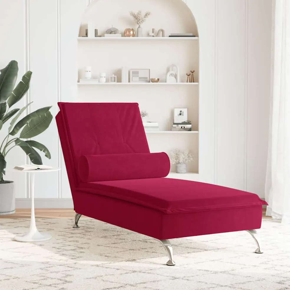 vidaXL Massage chaise longue met bolster fluweel wijnrood