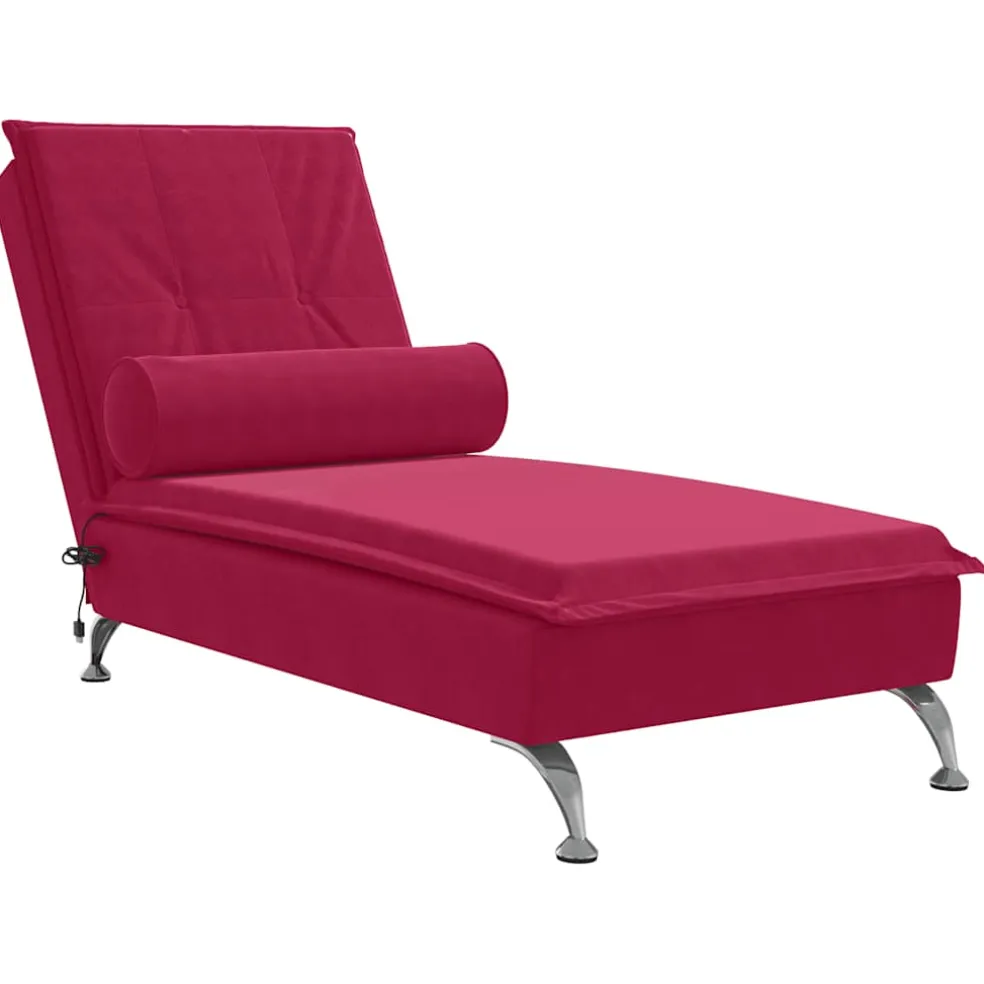 vidaXL Massage chaise longue met bolster fluweel wijnrood
