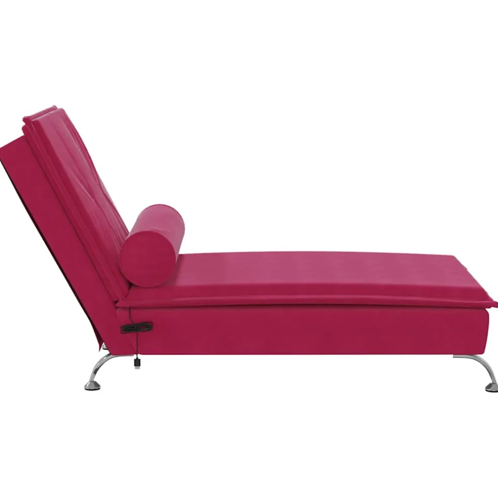 vidaXL Massage chaise longue met bolster fluweel wijnrood