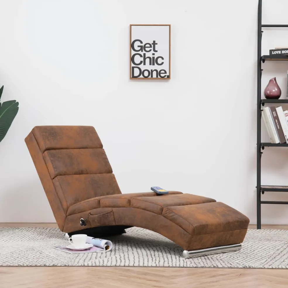 vidaXL Massage chaise longue kunstsuède bruin