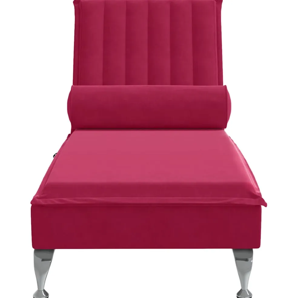vidaXL Massage chaise longue met bolster fluweel wijnrood