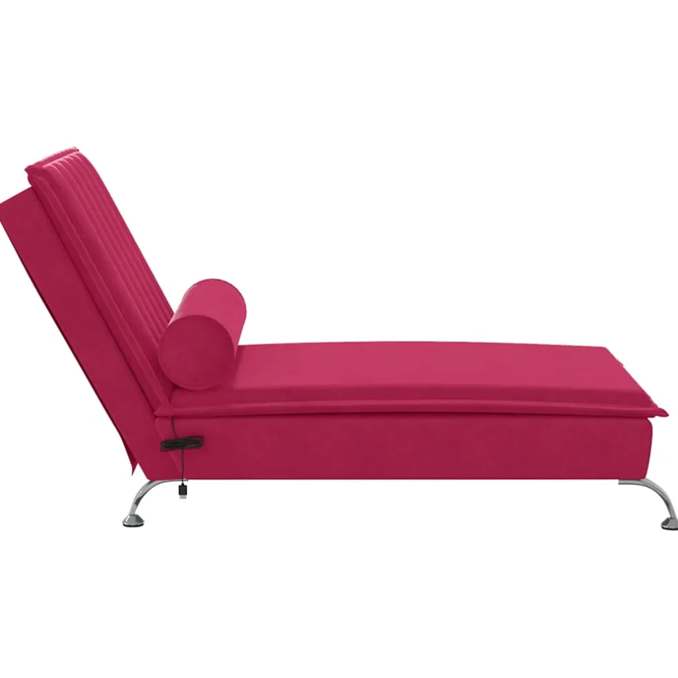 vidaXL Massage chaise longue met bolster fluweel wijnrood