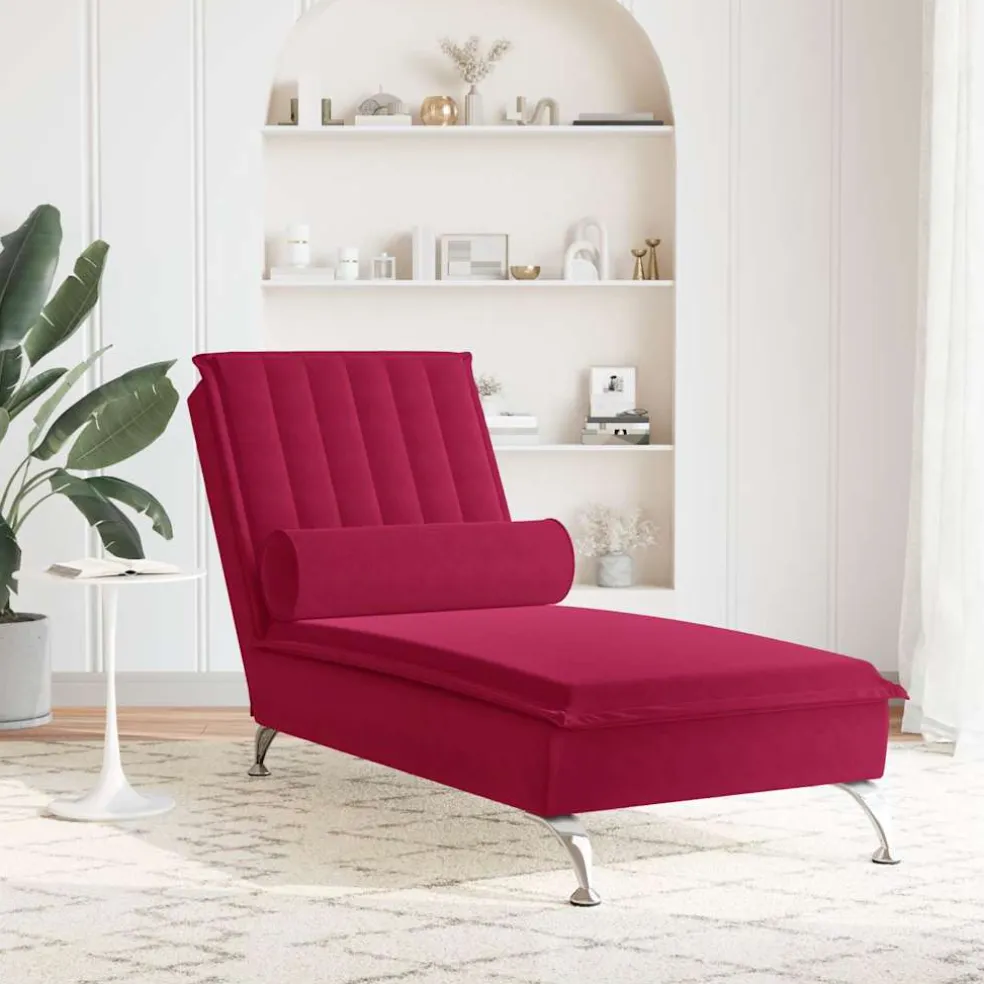 vidaXL Massage chaise longue met bolster fluweel wijnrood