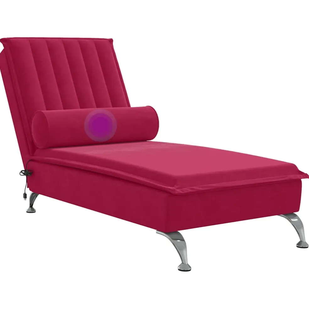 vidaXL Massage chaise longue met bolster fluweel wijnrood