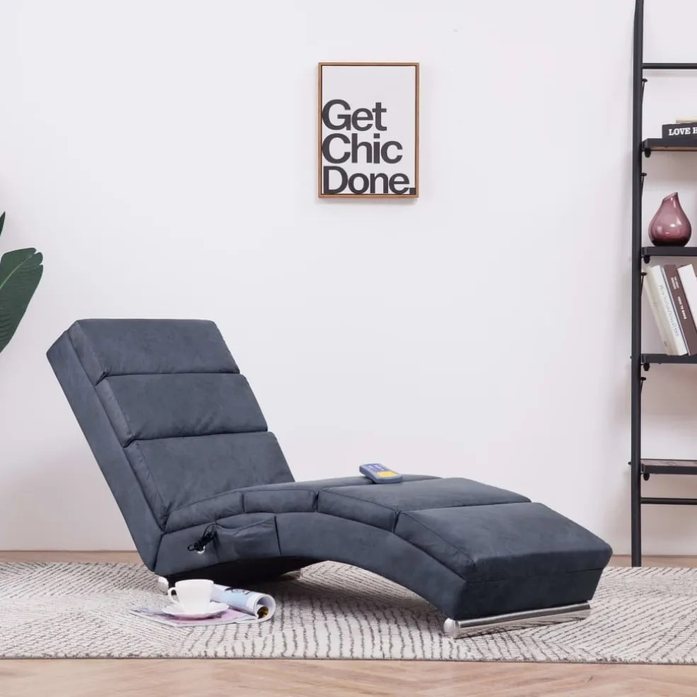 vidaXL Massage chaise longue kunstsuède grijs